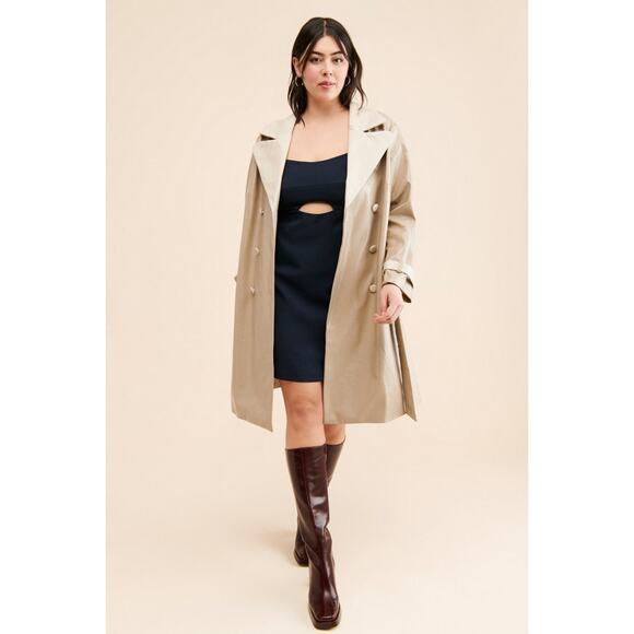 New Anthropologie Colorblock Vegan Leather Trench Coat $250 PLUS 2X - Picture 2 of 5